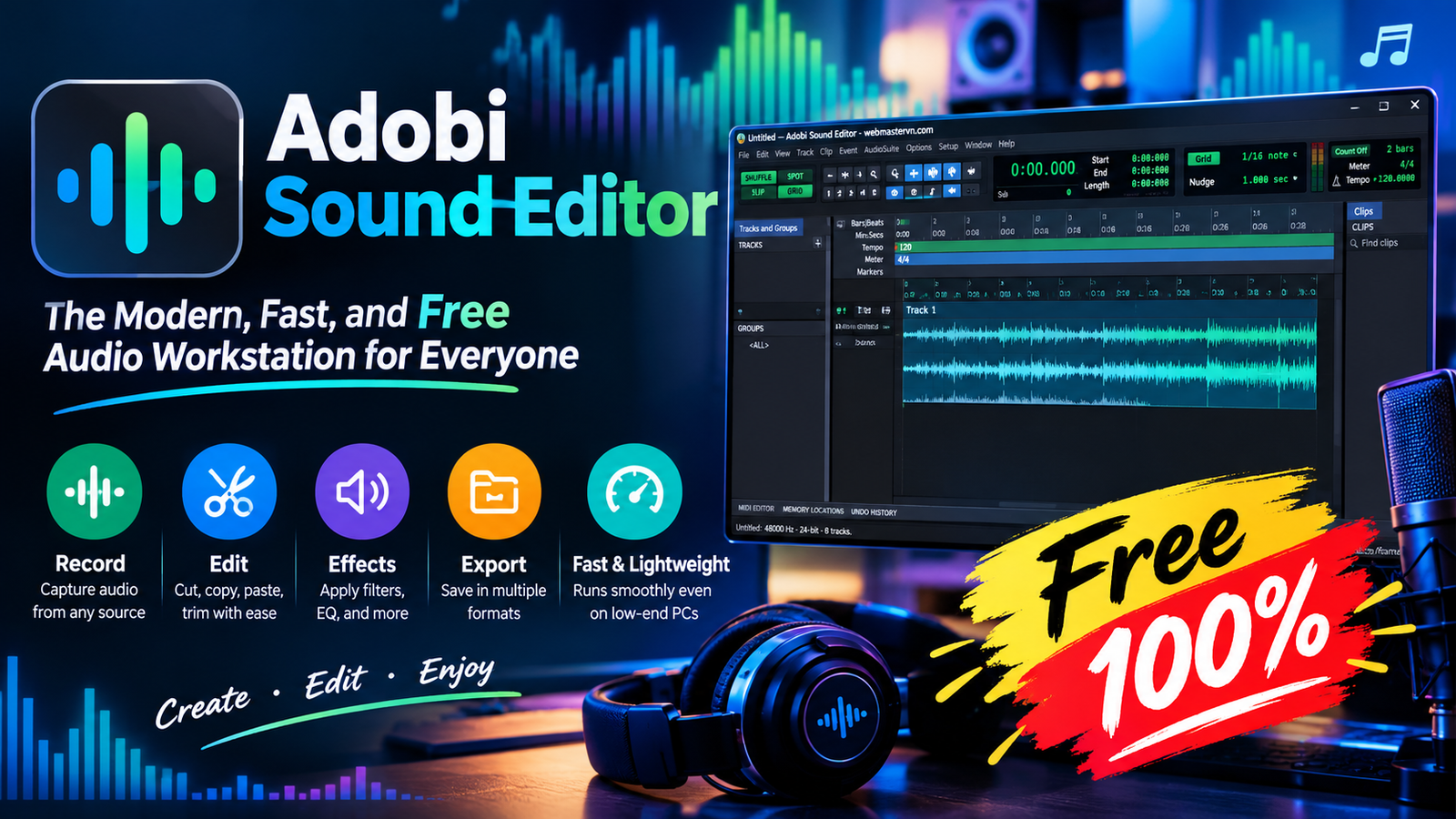 Adobi Sound Editor -  The Modern, Fast, and Free Audio Workstation for Everyone